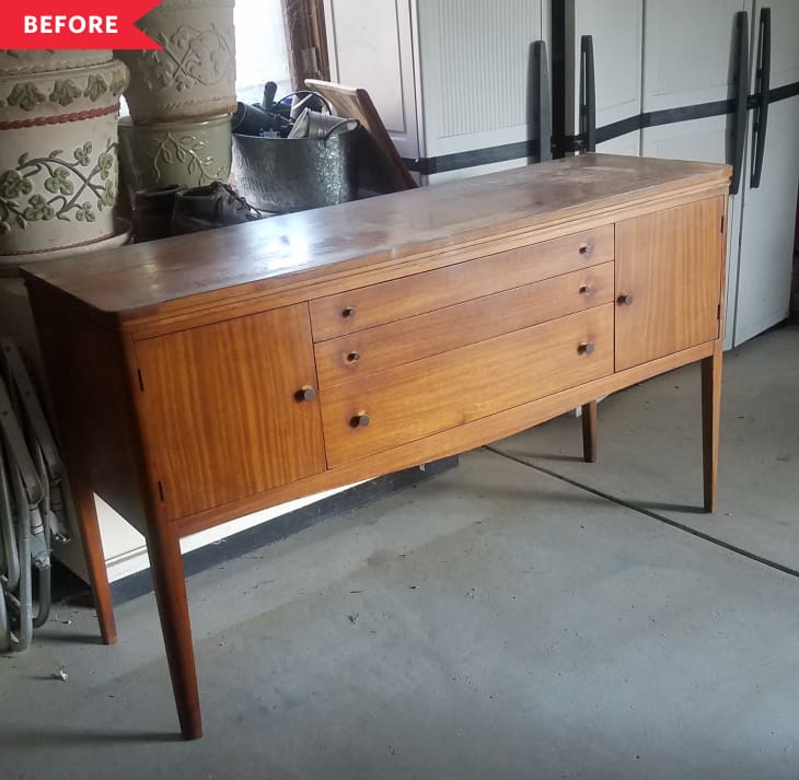 Before: damaged wood sideboard