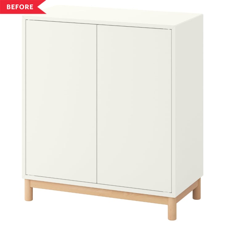 white IKEA EKET cabinet with wood legs