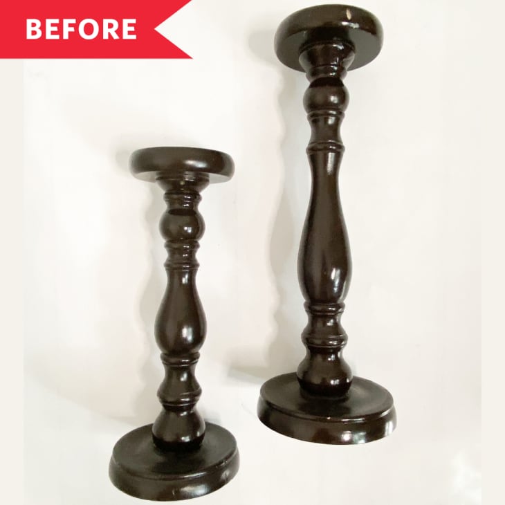 Before: Thrifted, dark-stained candle holders