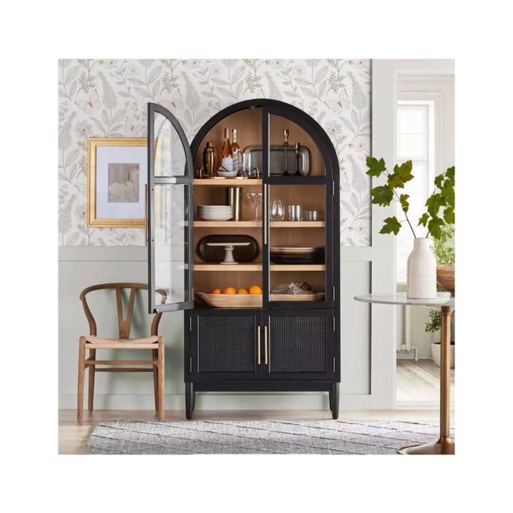 Member's Mark Enzo Bookcase Storage Cabinet With Rattan Cabinet Doors, Black Finish