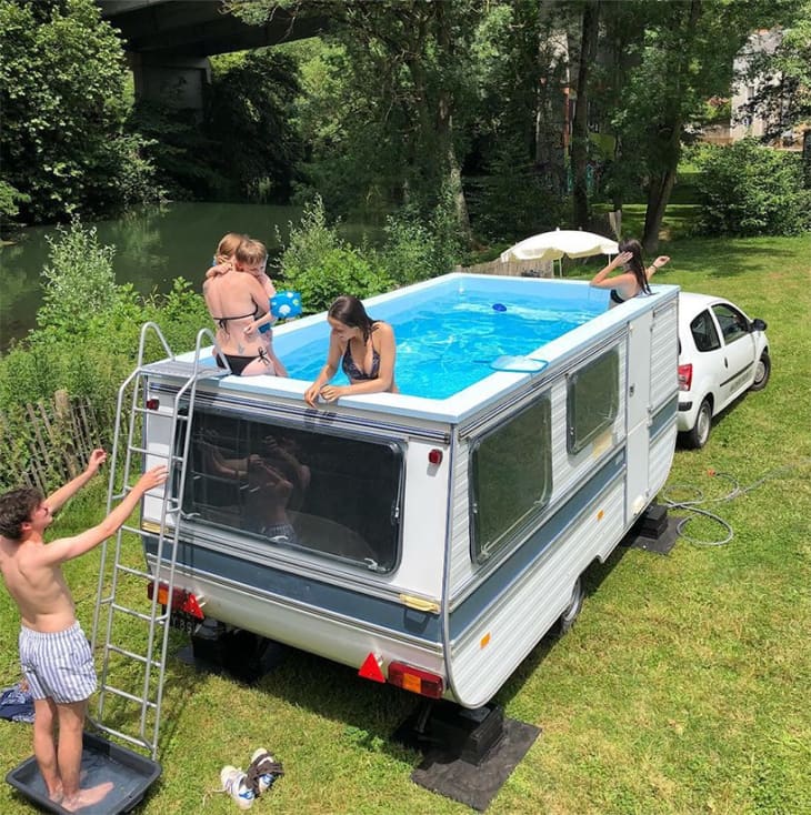 Barbie camper van sales with swimming pool