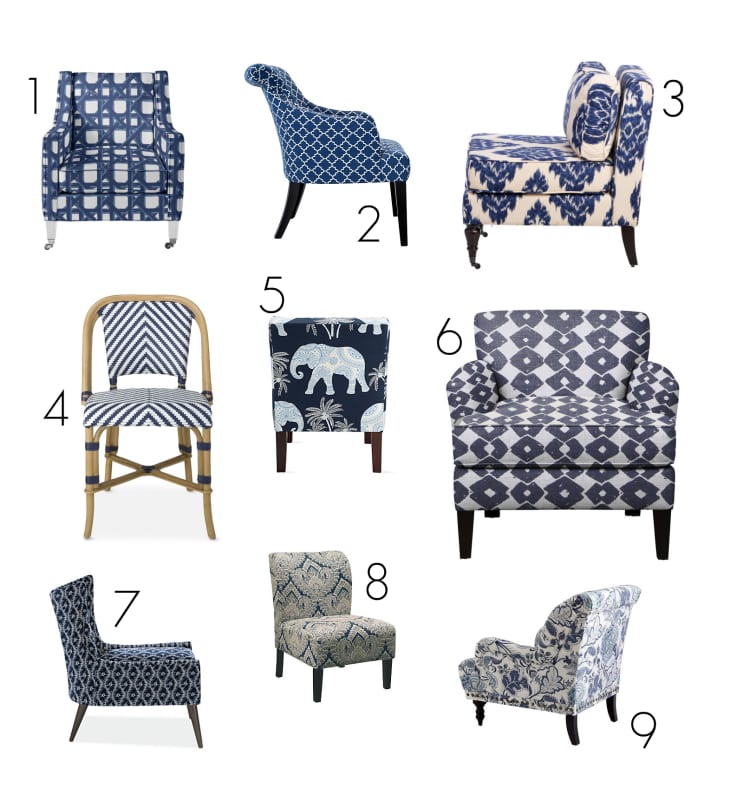 Blue and deals white occasional chairs