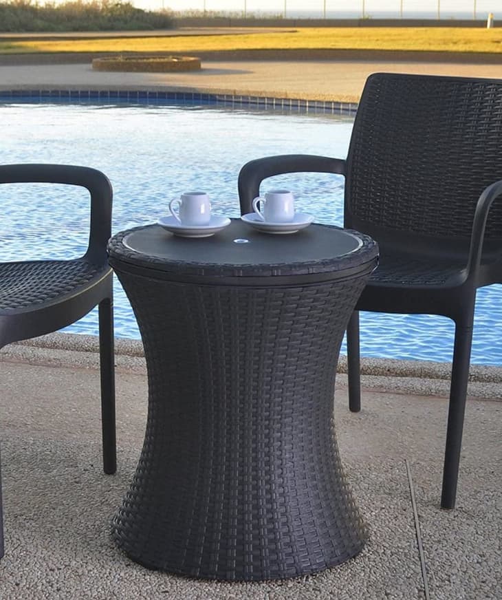 Black rattan cooler table deals