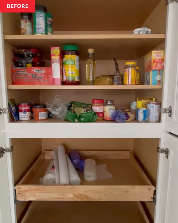 Kitchen pantry before being professionally organized.