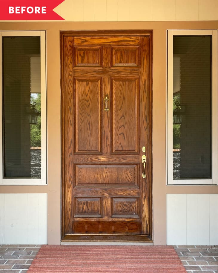 wooden doorway with a before flag in corner