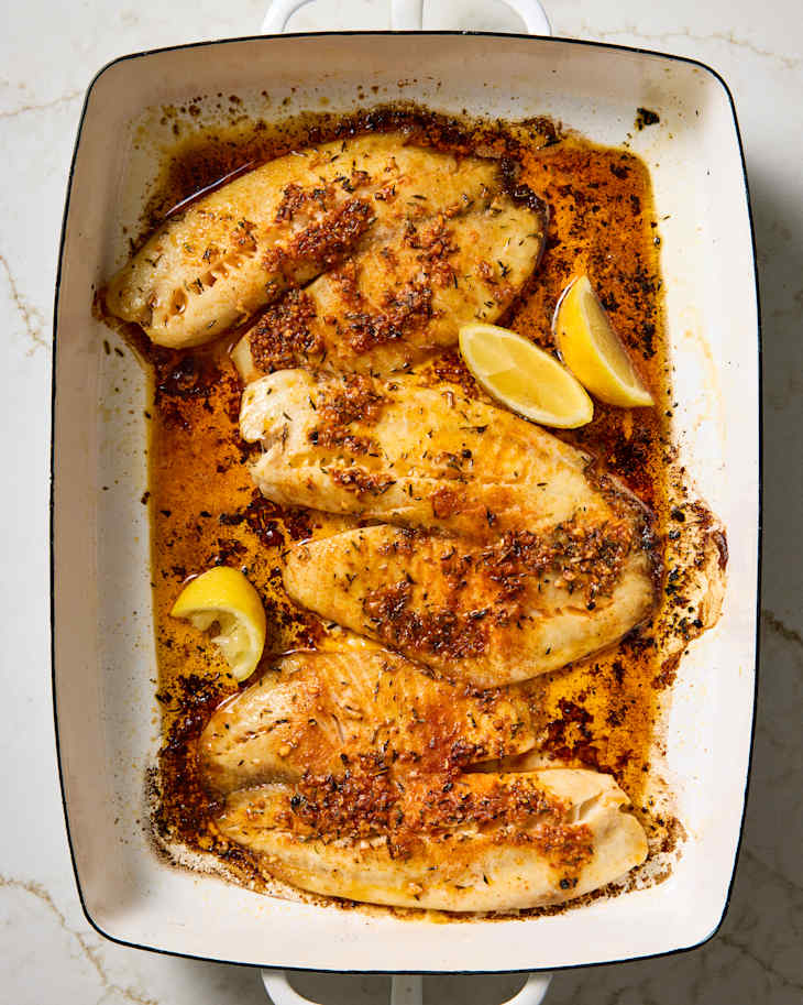 tilapia in baking dish