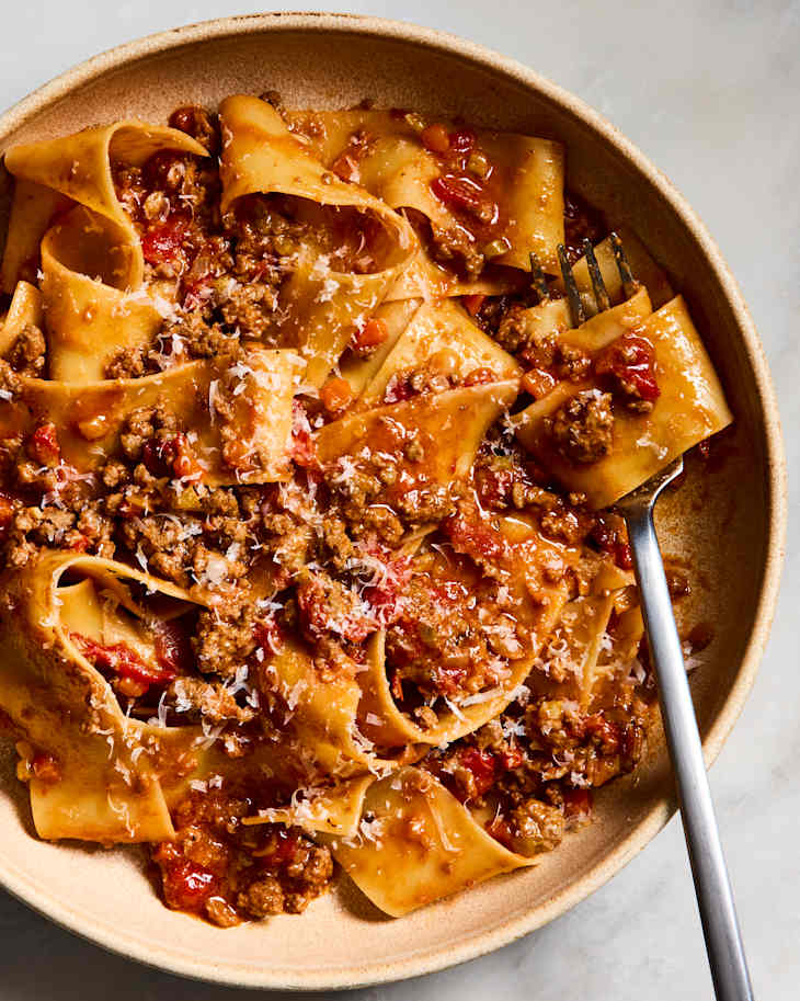 bolognese on fork