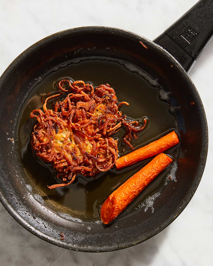pan with latke and carrots
