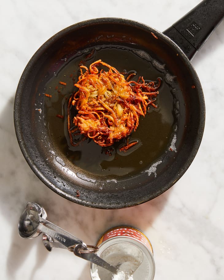 latke in pan with baking soda