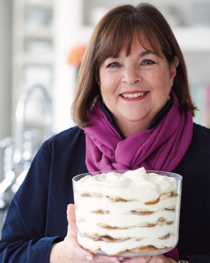 Ina Garten holding a trifle, smiling