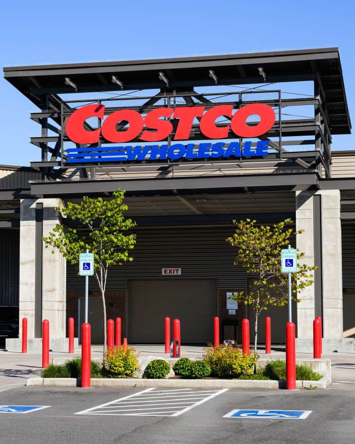Redmond, WA, USA - May 16, 2021; Entrance to Costco Wholesale store before opening hours with no people in Redmond Washington State