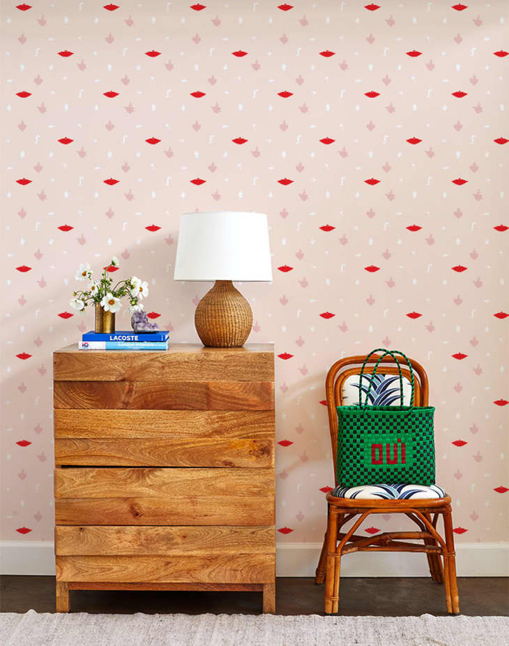 Pink lips wallpaper by Clare V for Wallshoppe