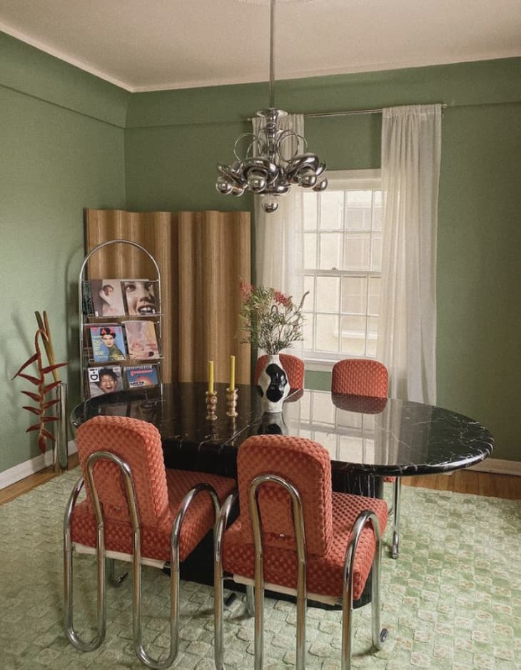 Alyssa Coscarelli's dining room with a wavy screen in the corner