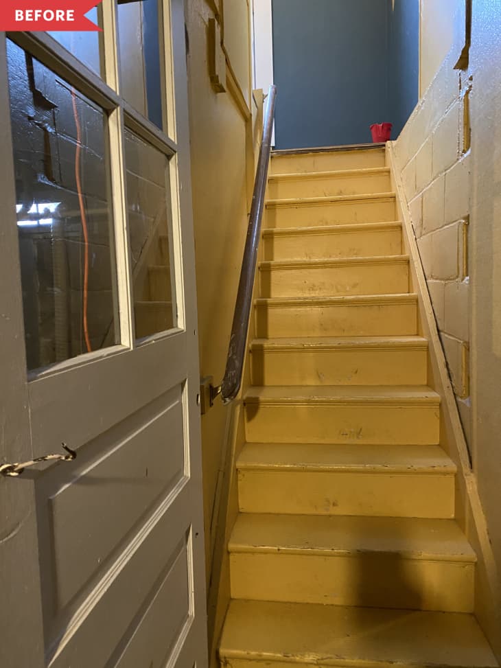 Before: Yellow painted stairs