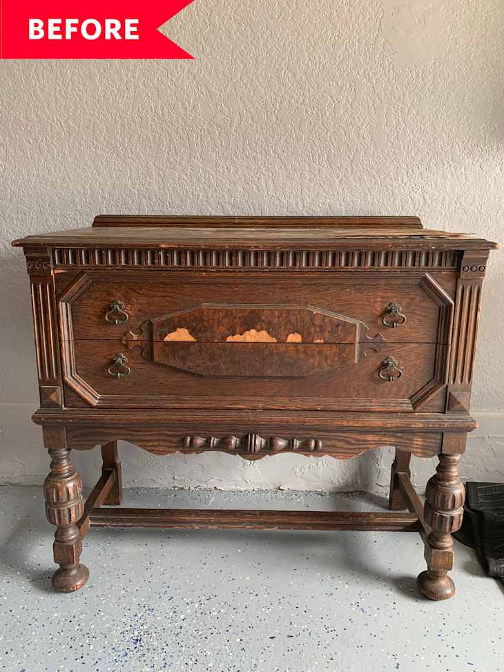 Wooden dresser before painting.