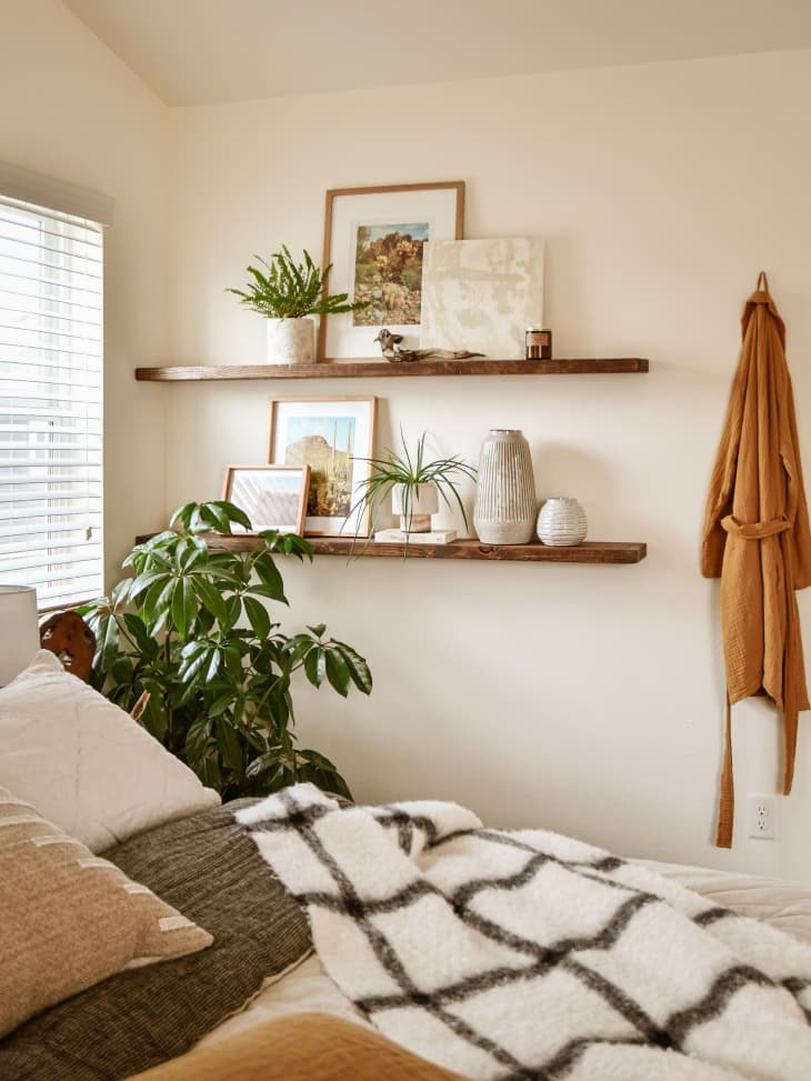 Shelving on bedroom wall