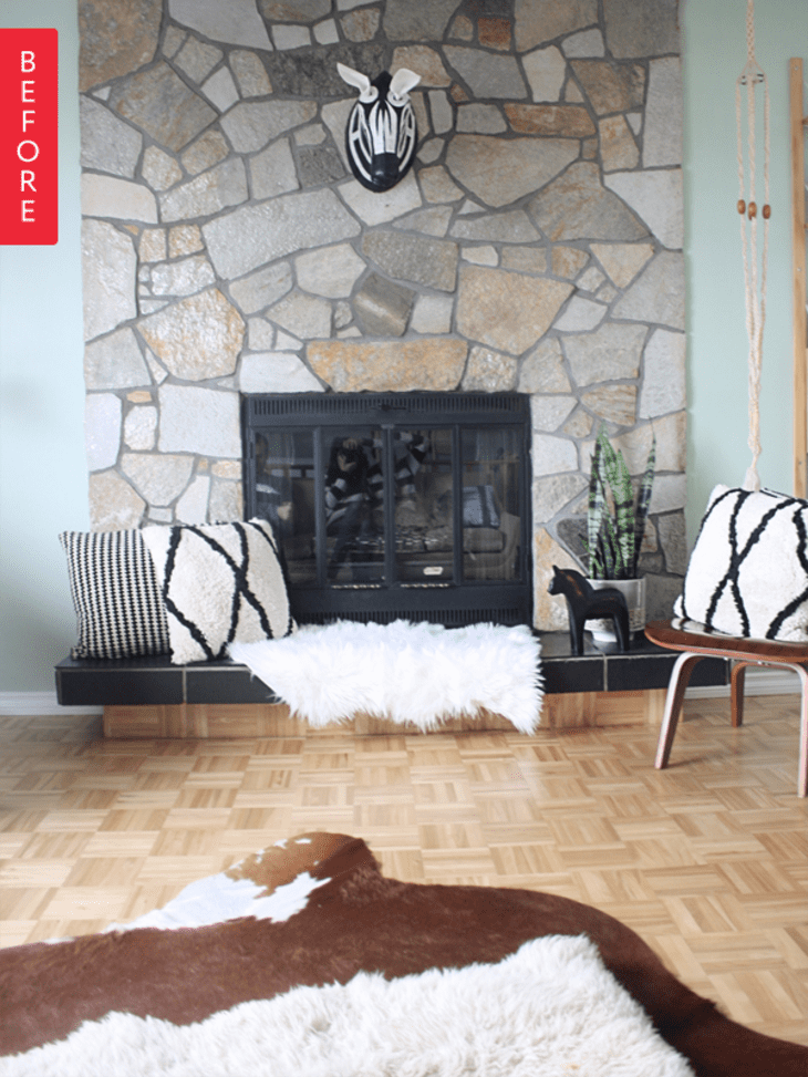 Before & After A Simple (& Temporary!) Modern Mantel Update to a Stone