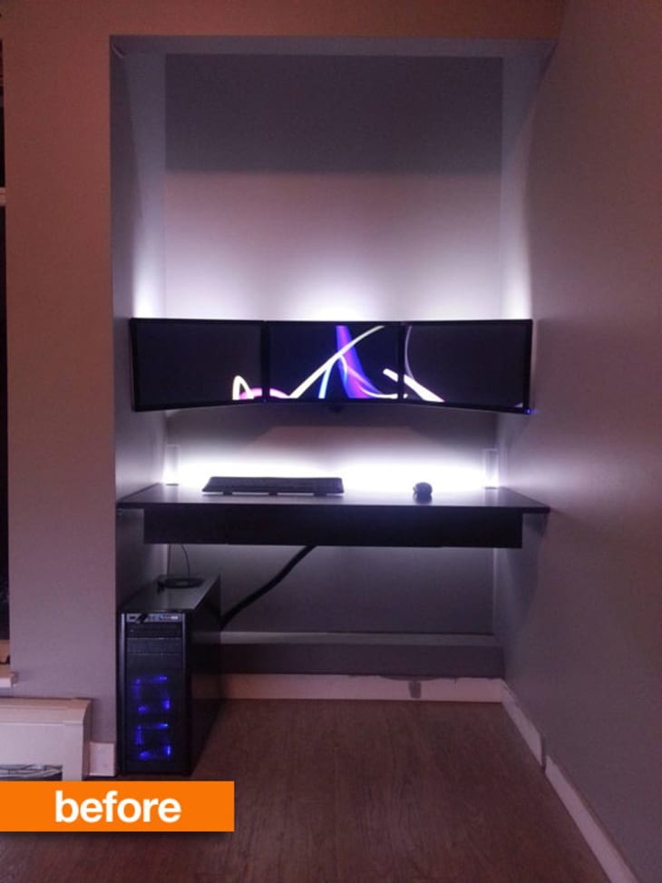 Floating desk in shop closet