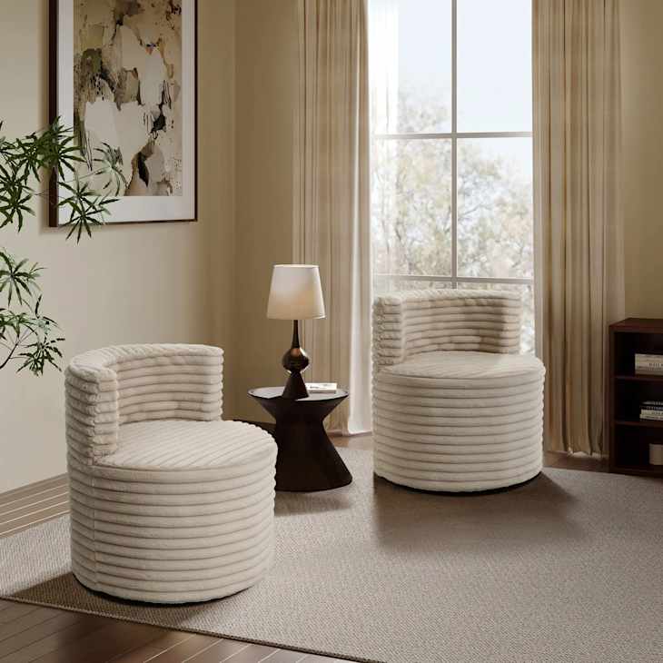 LuxenHome Brie Swivel Barrel Accent Chair - Thumbnail 2