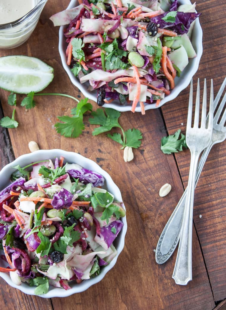 Healthy Cabbage Slaw with Ginger Tahini Dressing