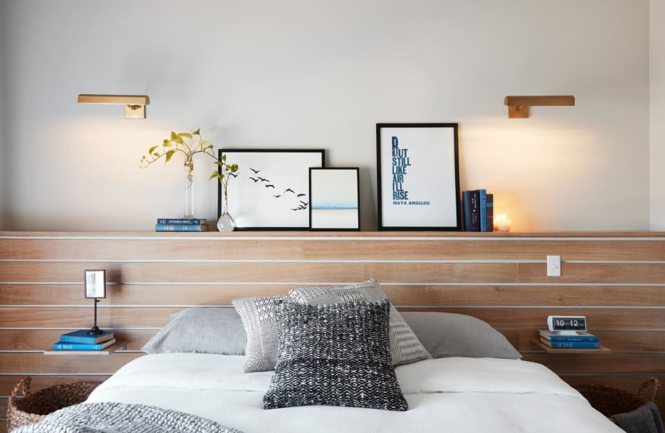 Wood slat wall-to-wall headboard by Magnolia