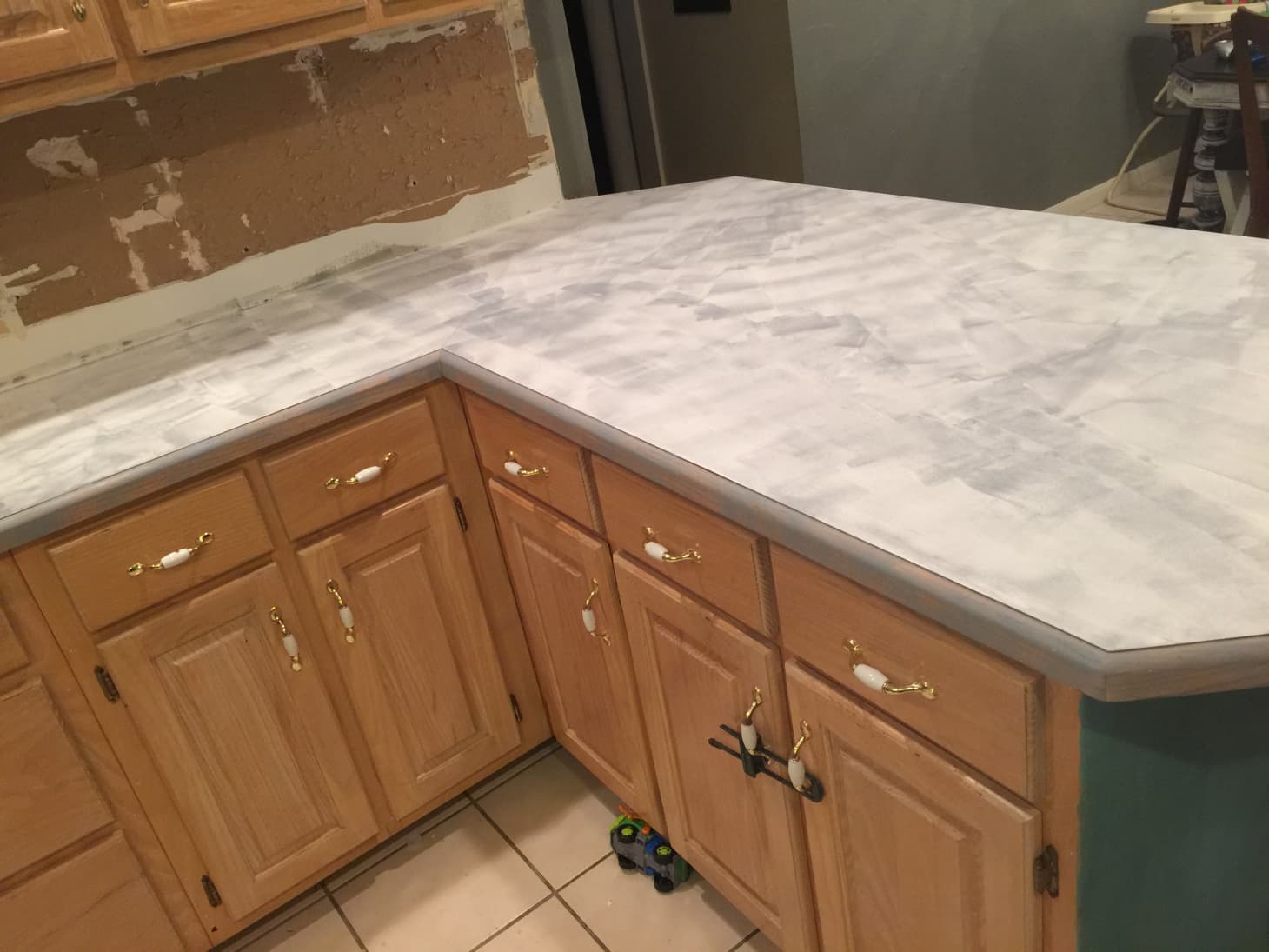 Faux Marble Epoxy Kitchen Countertops Makeover Apartment Therapy