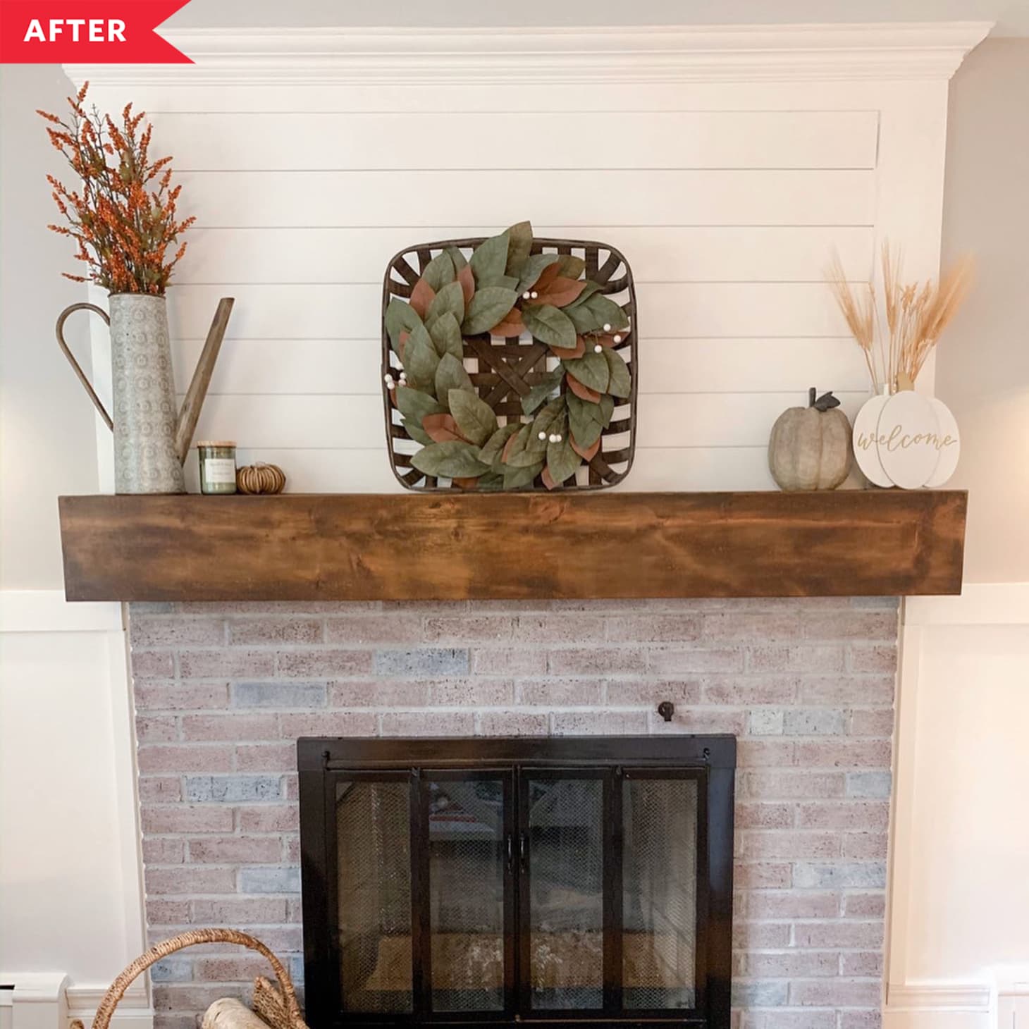 Farmhouse Shiplap Fireplace Redo - Before and After Shiplap Fireplace ...