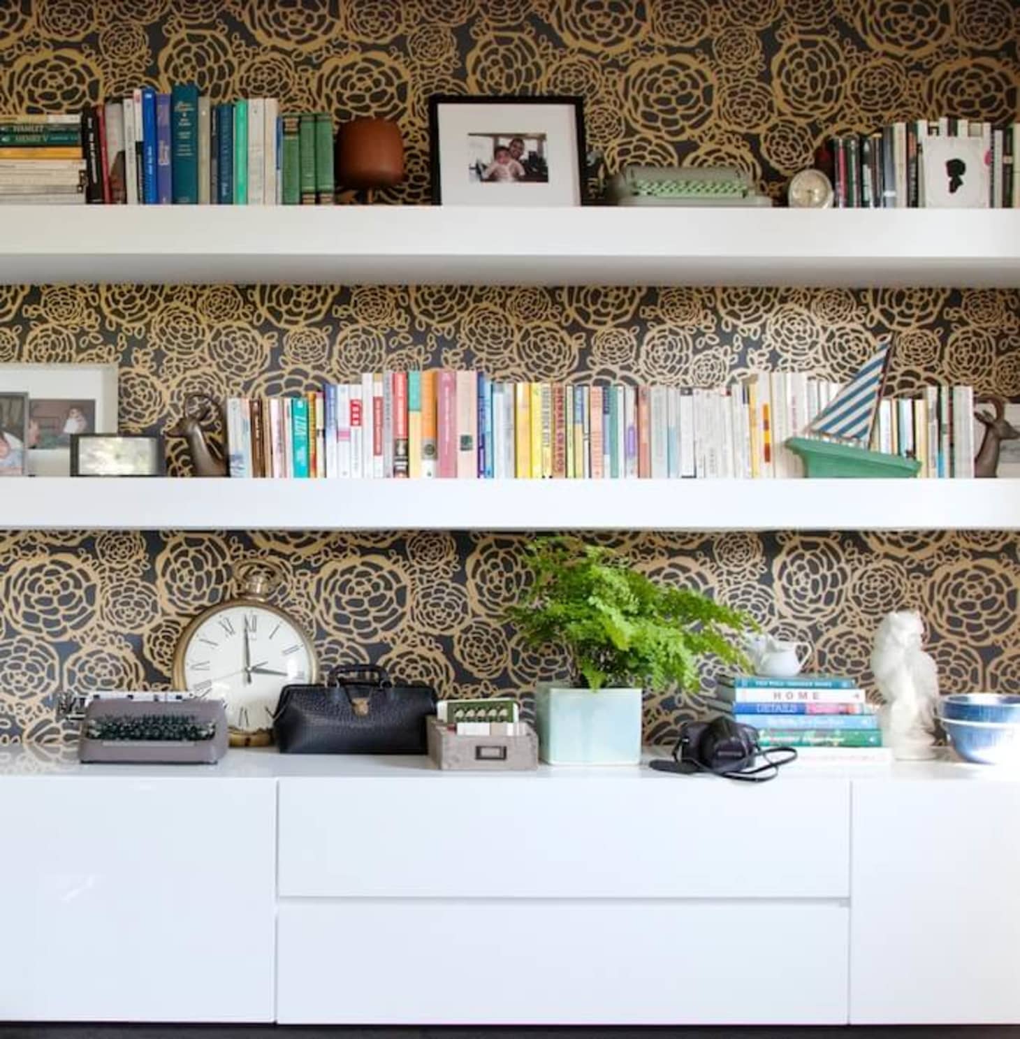 Add Wallpaper to Your Bookcase for an Instant Style Upgrade | Apartment