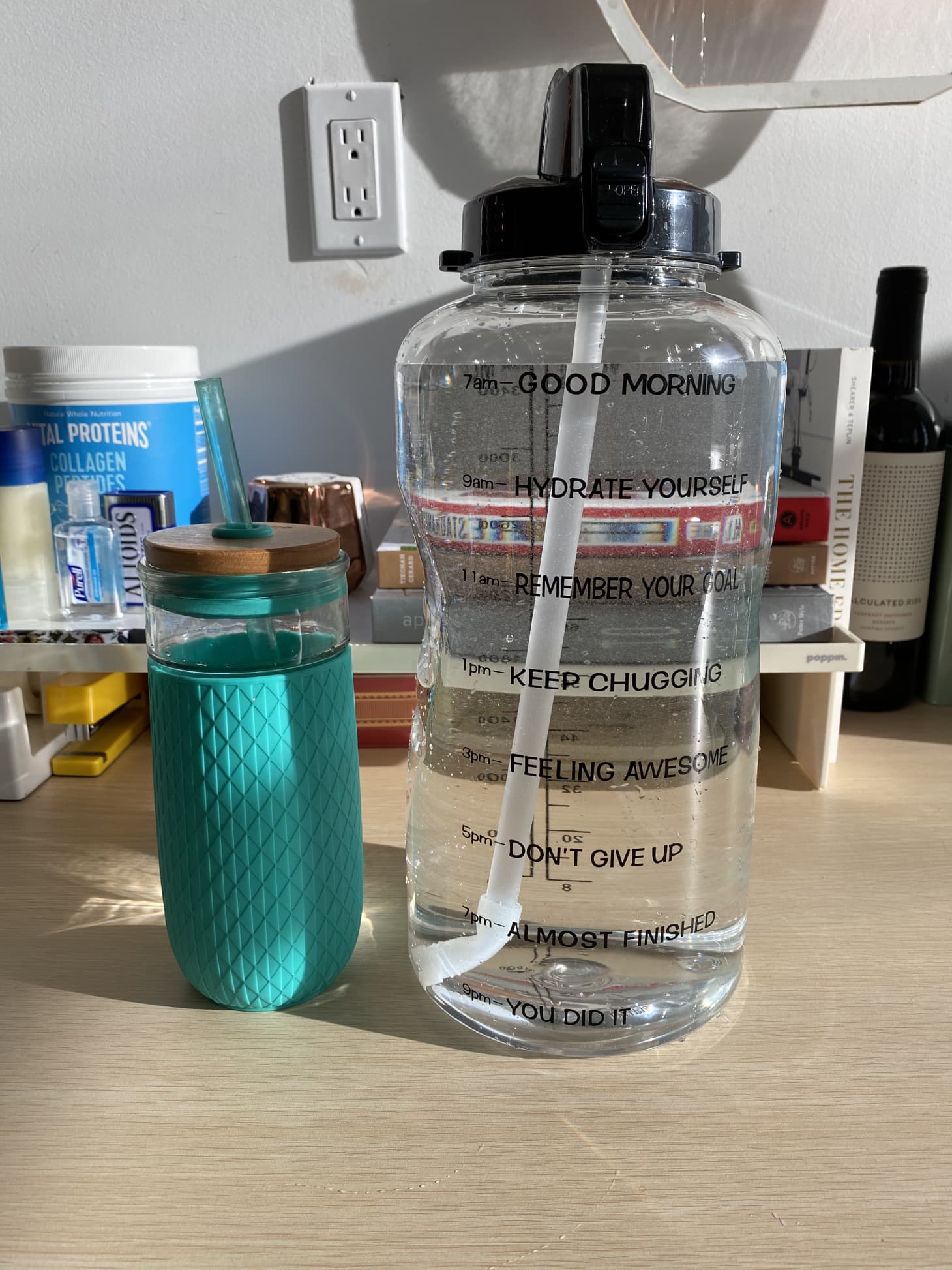 glow bottle motivational water bottle