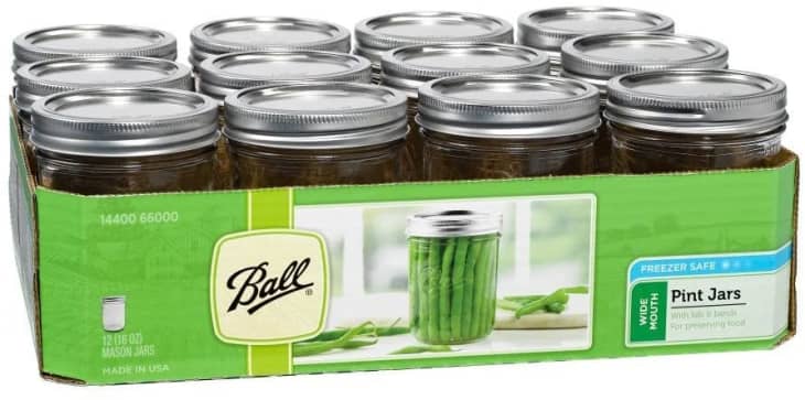 Ball Wide Mouth Pint 16-Ounce Glass Mason Jar with Lids and Bands, 12-Count at Amazon