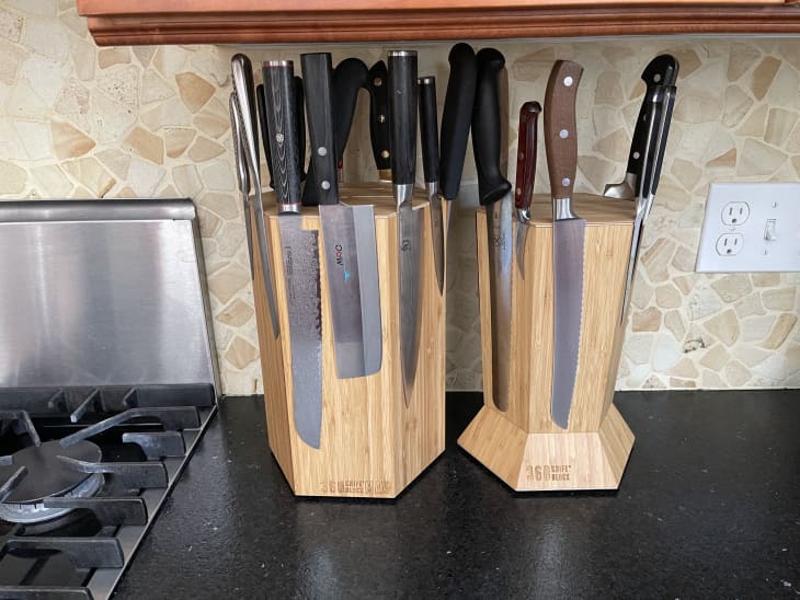 360 Knife Block - (Ebonized Walnut) Rotating - Magnetic - Best Universal Knife