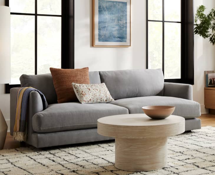 gray fabric two-seater sofa