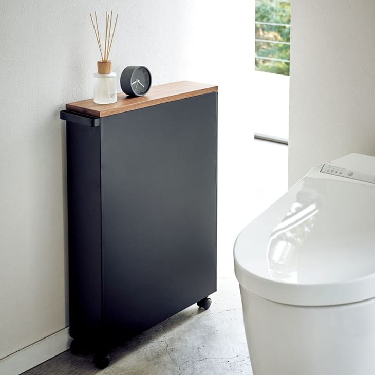 Sleek black Yamazaki Tower Rolling Bathroom cart