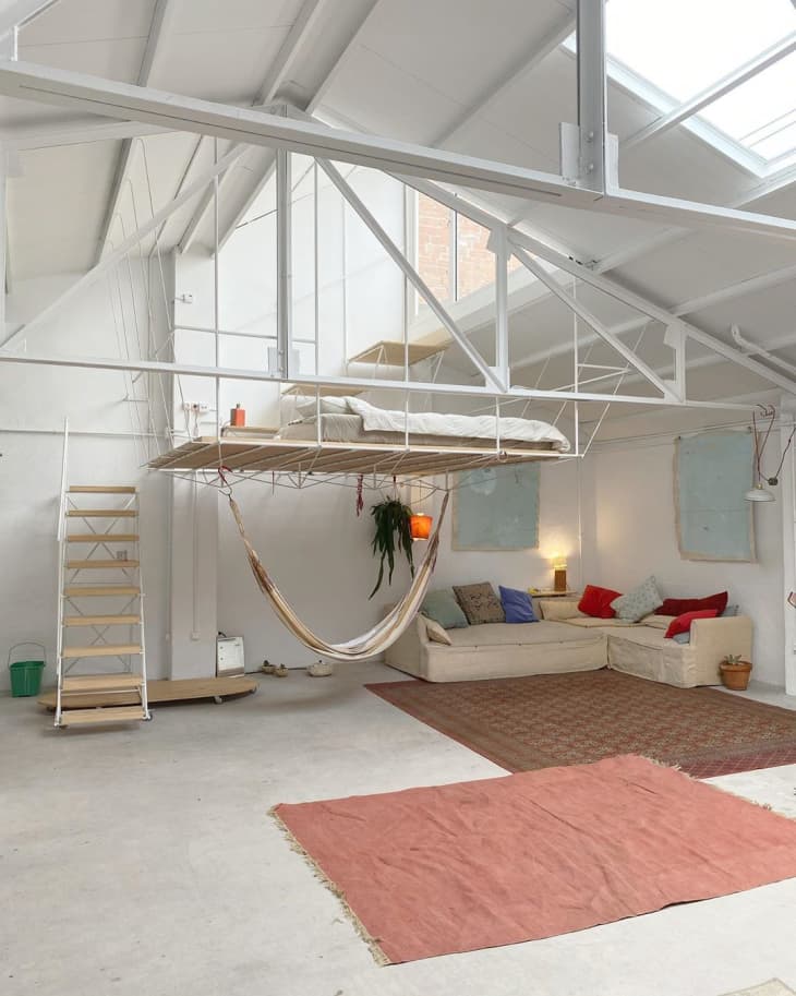 suspended loft bed from ceiling