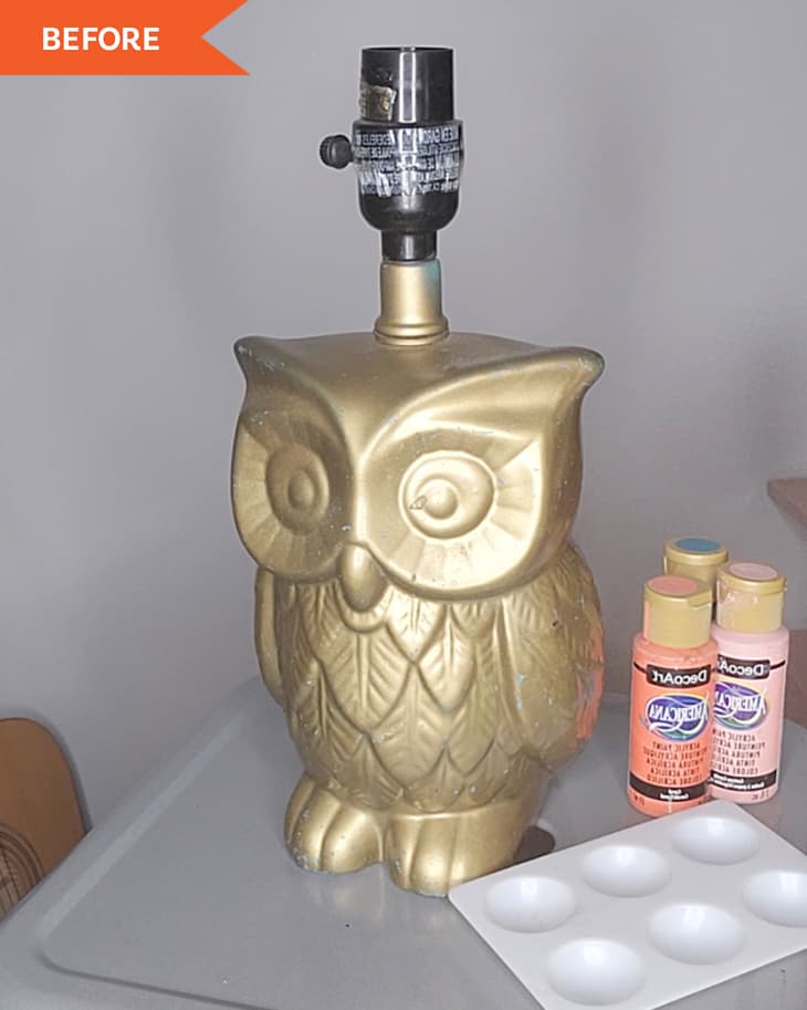 Gold owl lamp base ready to be painted