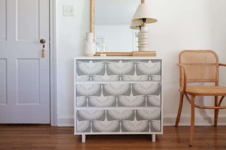 dresser with wallpaper pattern
