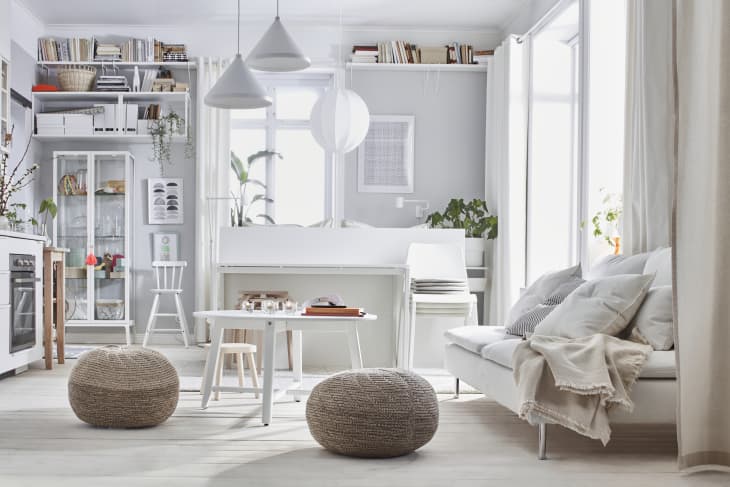 Living room with white IKEA furniture