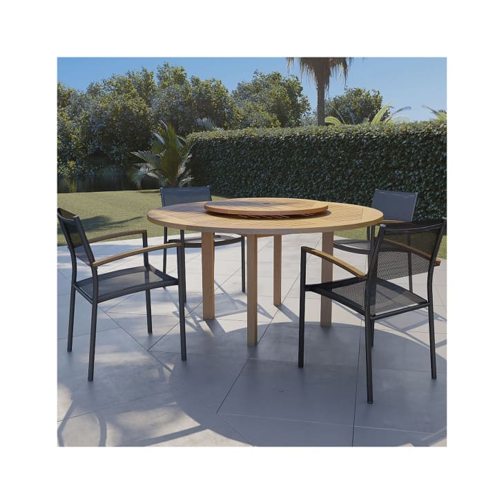 Tanglewood 5-Piece Round Dining Table with Santa Ana Mesh Dining Armchair Set at Pottery Barn