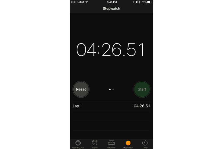 4 minute and 26 seconds on iPhone stopwatch
