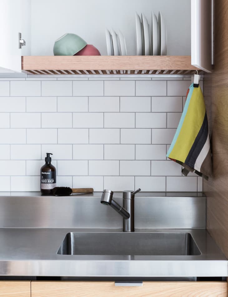 Drying Racks Above Sink Inside Kitchen Cabinet. Hidden Cabinet