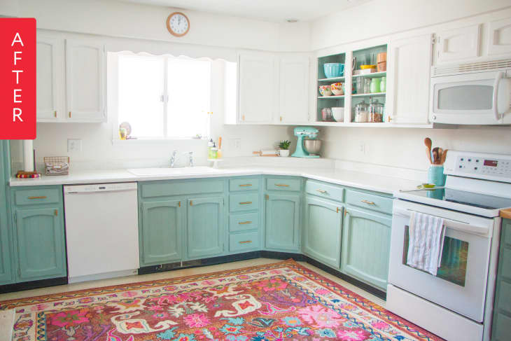 My Freshly Painted Teal Kitchen Cabinets - Addicted 2 Decorating®