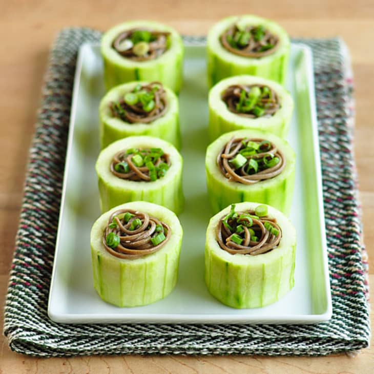 Chilled Soba in Cucumber Cups