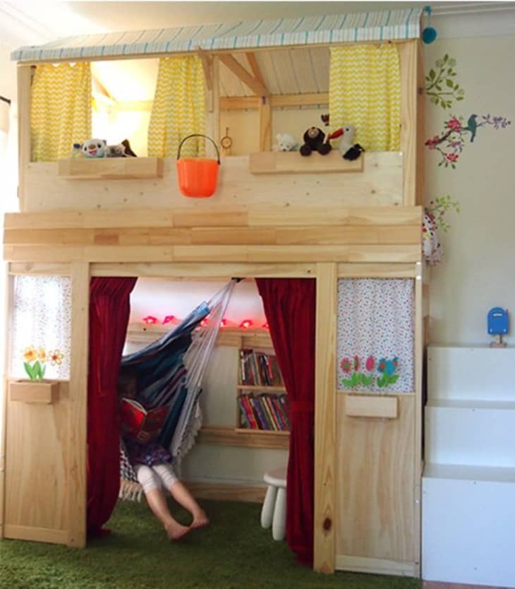 Before After Plain Jane Ikea Bunk Bed To Indoor Kids Cabin Apartment Therapy