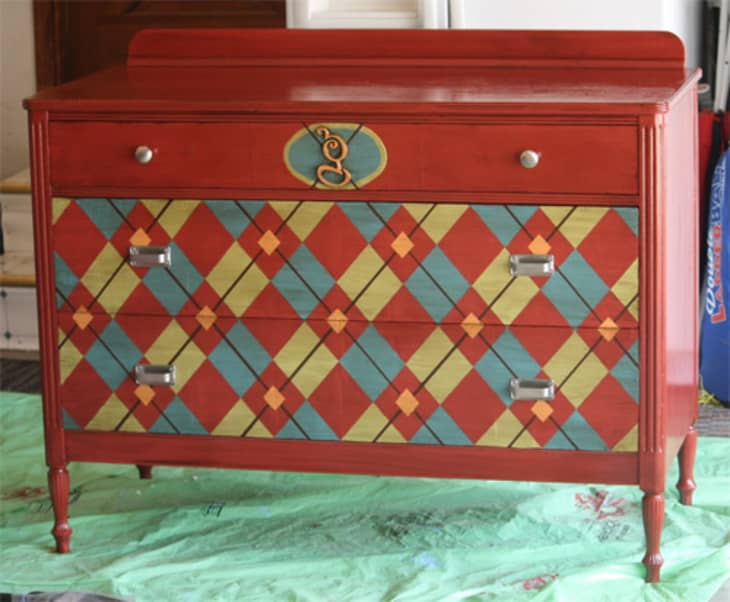 red and blue dresser White Red and Blue Chest of Drawers, 1970s
