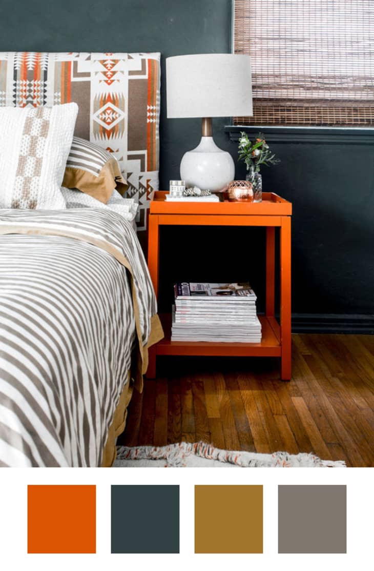 Orange and teal bedroom