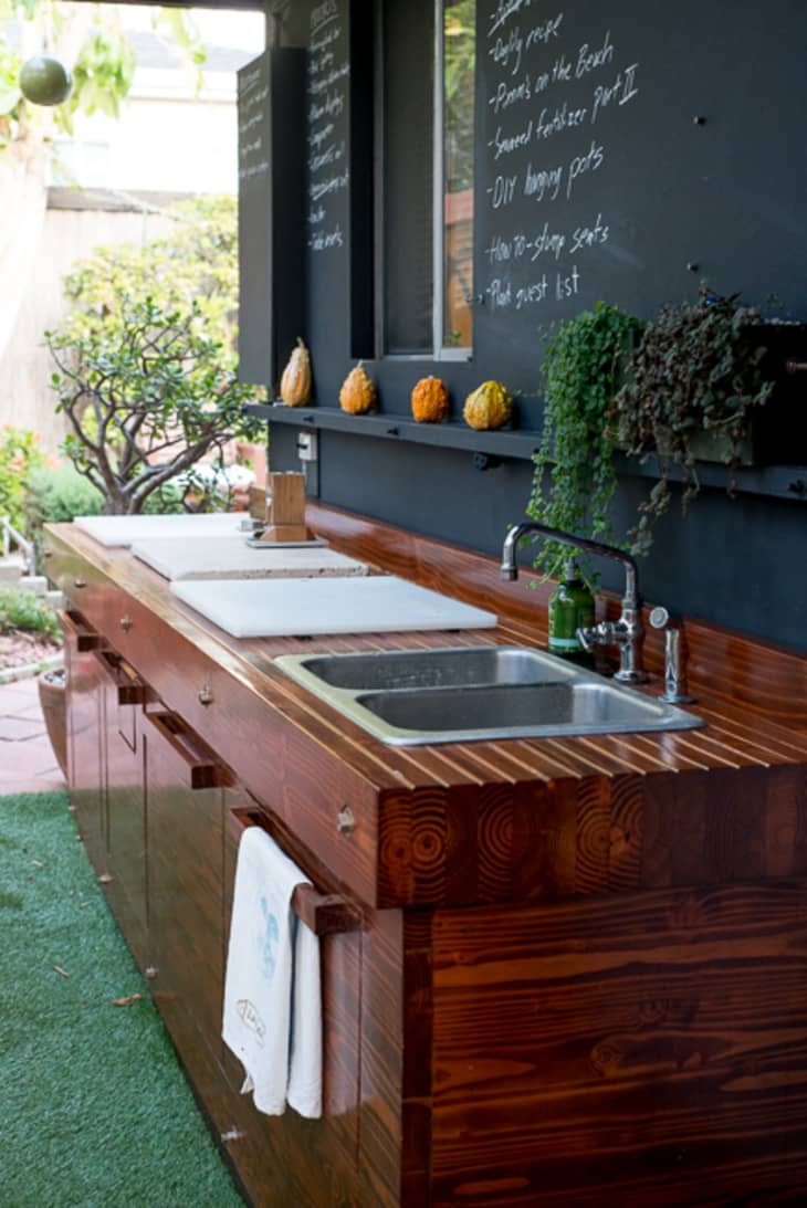 wood countertop outdoor kitchen
