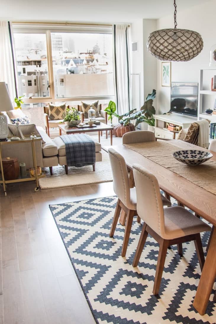 Blue Braided Dining Room Rugs Carpet, Bohemian Living Room Area