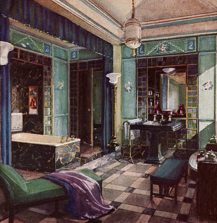 Colorful Tile in 1920s Art  Deco  Bathrooms Apartment 