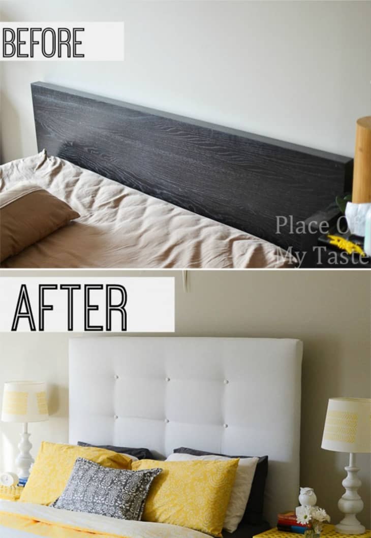 A black IKEA MALM headboard upgraded to a white upholstered headboard.