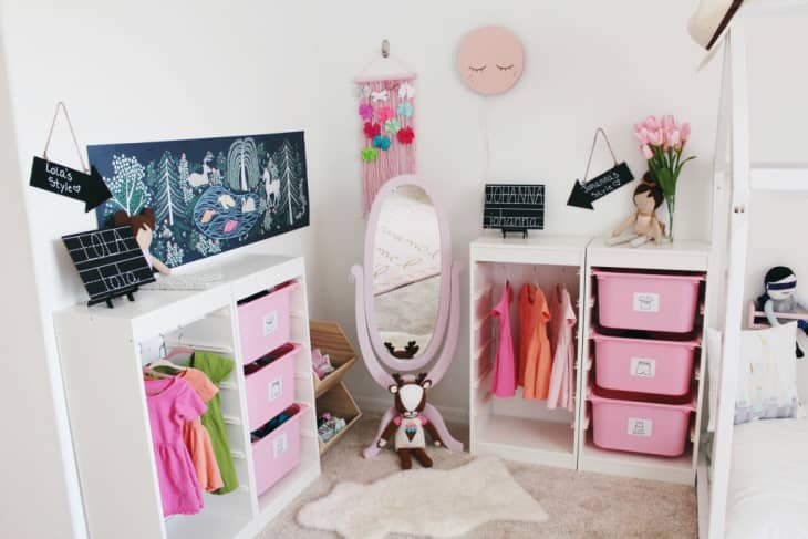 Pink and white Trofast child's wardrobe